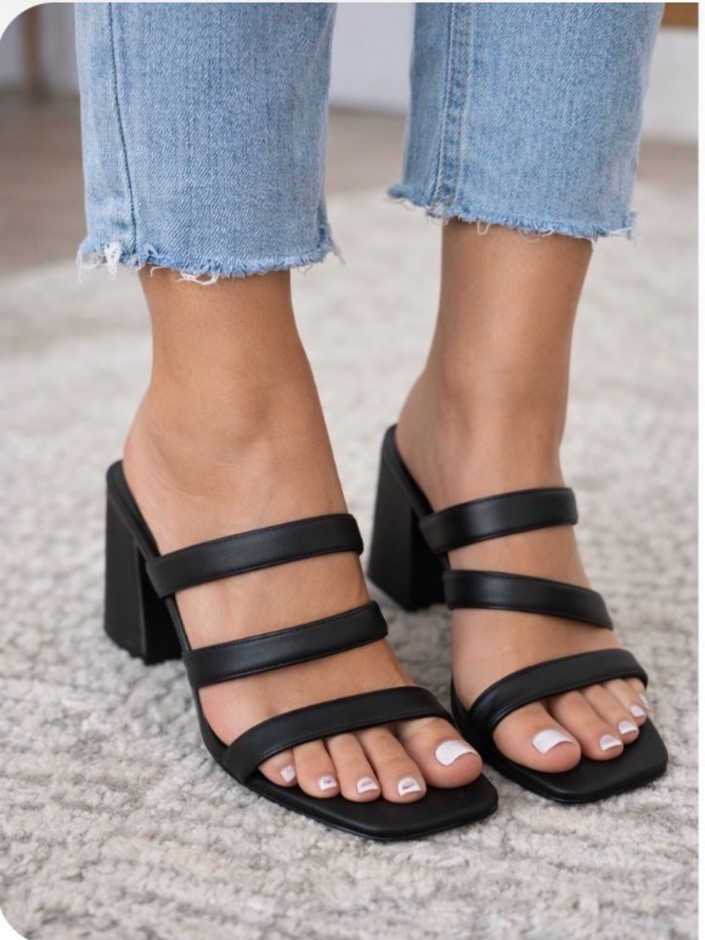 Calvin Klein Black Triple-Strap Block Heel Sandals